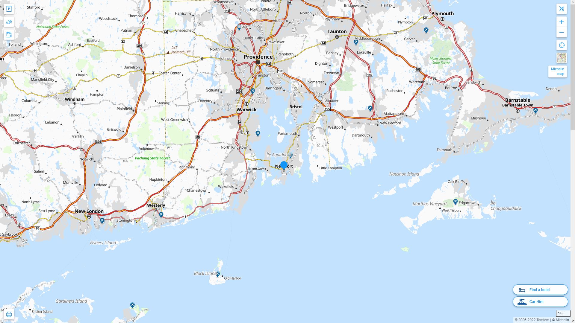 Newport Rhode Island Highway and Road Map